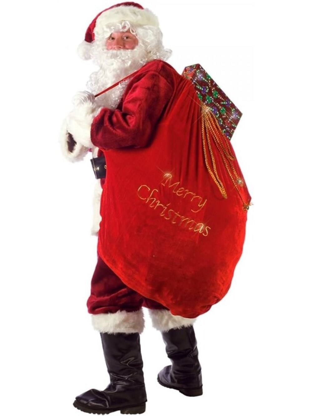 Large Velvet Embroidered Merry Christmas Santa Present Sack